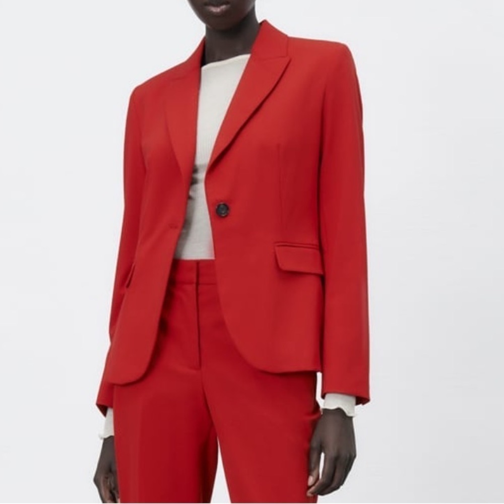 Zara red single breasted lapel collar classic blazer size 4